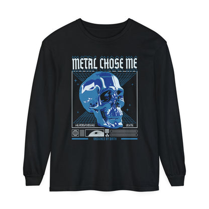 Metal Chose Me Blue Skull Unisex Garment-dyed Long Sleeve T-Shirt